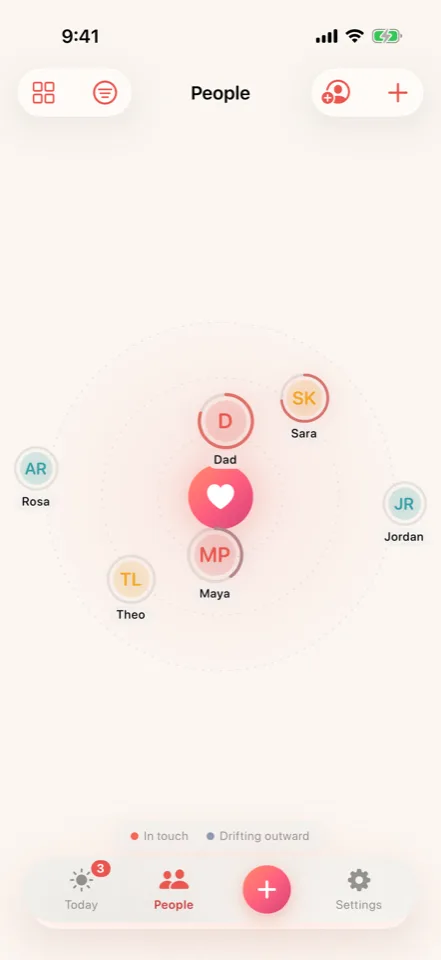 Kith: Your circles. App preview with example content. In development.