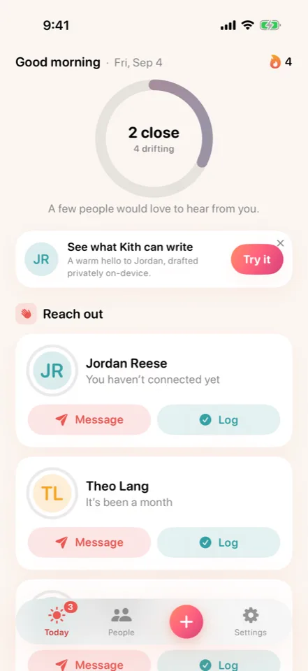 Kith: A place to begin. App preview with example content. In development.