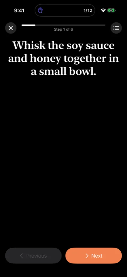 MISE cook mode screen
