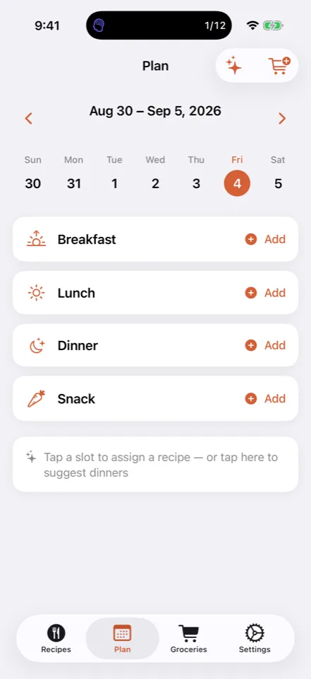 MISE plan the week screen