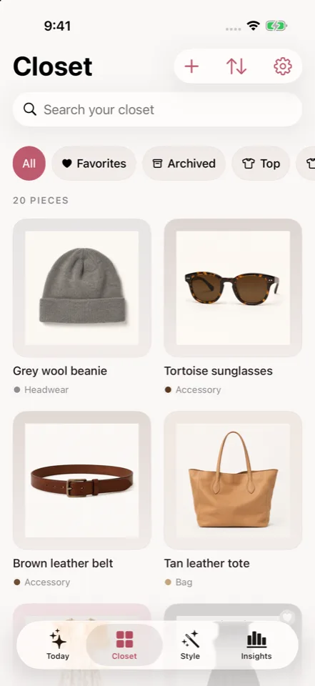 Wove: See what you own. App preview with example content. In development.